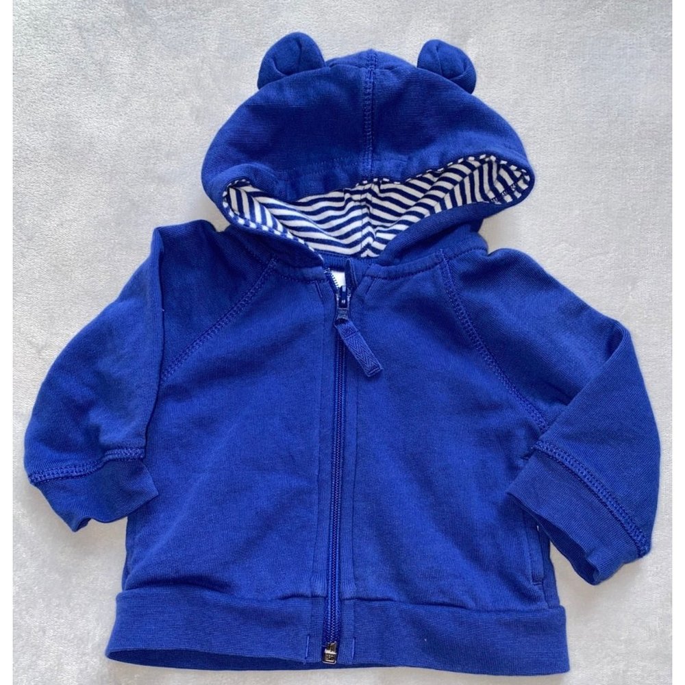 Hanna Andersson blue hooded coat jacket 0-3m 50 EUC